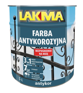 Farba na rdzę antykorozyjna Antykor czarny 5 l Lakma