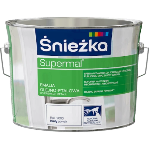 Farba emaliowa olejno-ftalowa Supermal połysk biały RAL 9003 2,5L Śnieżka