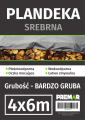 Plandeka srebrna o wymiarach 4x6 m i bardzo dużej grubości.