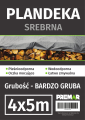Plandeka srebrna o wymiarach 4x5 m i bardzo dużej grubości.