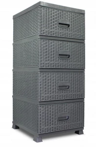 Komoda plastikowa z czterema szufladami szary ratan 38x45x90 cm Chomik