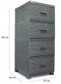 Komoda plastikowa z czterema szufladami szary ratan 38x45x90 cm Chomik