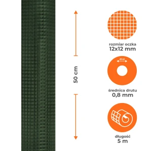 Siatka zgrzewana ocynkowana powlekana PVC zielona 0.5x5m oczko 12x12mm