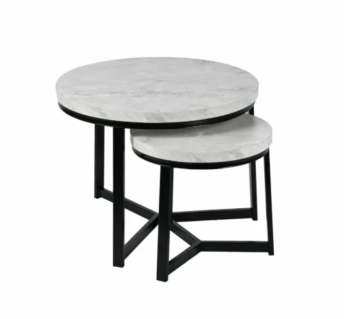 Stolik kawowy SK112MSZ okrągły komplet 2 szt. 60 x 47 cm / 40 x 39 cm marmur szary 5901386214669 - Sklep Mrówka - EREM - eremsklep.pl