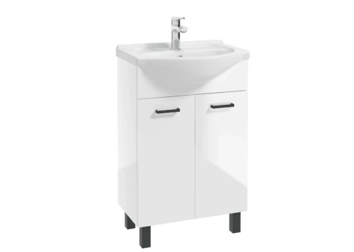 Zestaw łazienkowy szafka z umywalką Mea 55 cm biały połysk czarne uchwyty 5906365423001 - Sklep Mrówka - EREM - eremsklep.pl