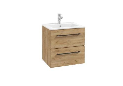 Zestaw łazienkowy szafka z umywalką Pinia 50 cm dąb craft złoty czarny uchwyt 5906365485498  - Sklep Mrówka - EREM - eremsklep.pl