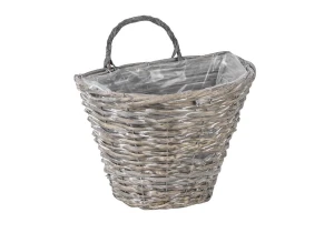Kosz wiszący kwietnik na kwiaty rattanowy wiszący 28 x 20 x 22 / 28 cm zielony