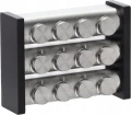 Przyprawnik trzypoziomowy 29,5 x 9 x 22 cm 12 słoiczków srebrno - czarny 5900779869226  - Sklep Mrówka - EREM - eremsklep.pl