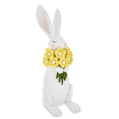 Figurka królik z bukietem 21 x 6,5 x 10 cm biały 5902663751037 - Sklep Mrówka - EREM - eremsklep.pl