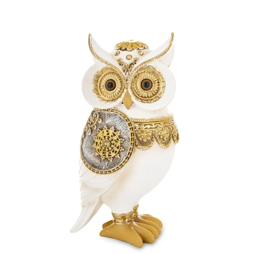 Figurka sowa 19,5 x 9,5 x 8,5 cm biało - złoty 5902663766925 - Sklep Mrówka - EREM - eremsklep.pl