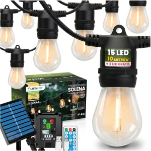 Girlanda solarna Solena 15 x LED 10,4 m 2700K ciepła + pilot