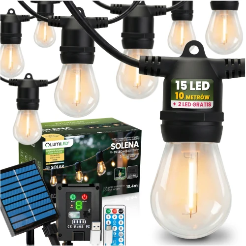 Girlanda solarna Solena 15 x LED 10,4 m 2700K ciepła + pilot 5907568606833 - Sklep Mrówka - EREM - eremsklep.pl