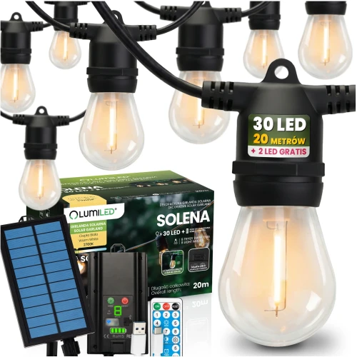 Girlanda solarna Solena 30 x LED 20 m 2700K ciepła + pilot 5907568606857 - Sklep Mrówka - EREM - eremsklep.pl