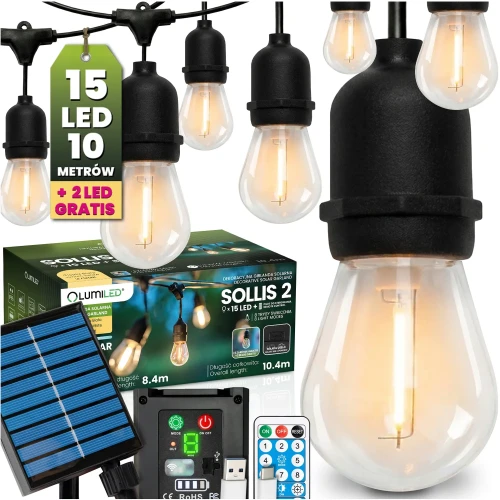 Girlanda solarna Solis 2 15 x LED 10 m 2700K ciepła + pilot 5907568606802 - Sklep Mrówka - EREM - eremsklep.pl