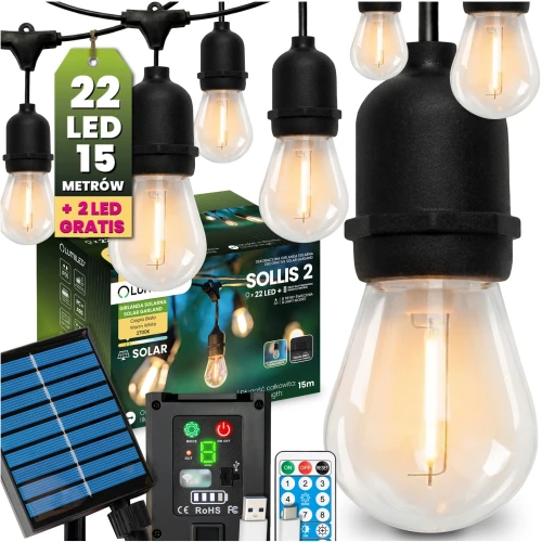 Girlanda solarna Solis 2 22 x LED 15 m 2700K ciepła + pilot 5907568606819 - Sklep Mrówka - EREM - eremsklep.pl