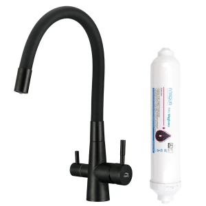 Bateria zlewozmywakowa Riveco stojąca z elastyczną wylewką czarny + system do filtrowania wody