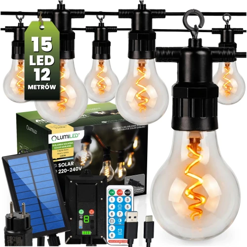 Girlanda solarna Alavas 15 x LED 11,58 m 2200K ciepła + pilot 5907568606871 - Sklep Mrówka - EREM - eremsklep.pl
