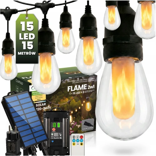 Girlanda solarna Flame 15 x LED 15 m 1800K ciepła + pilot 5907568607601 - Sklep Mrówka - EREM - eremsklep.pl