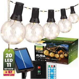 Girlanda solarna Aura 20 x LED 10,55 m 3000K ciepła + pilot