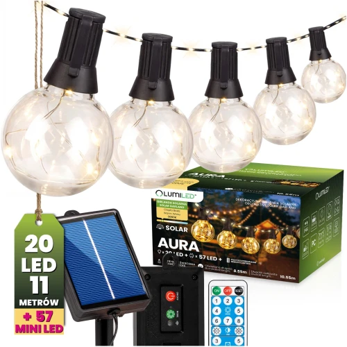Girlanda solarna Aura 20 x LED 10,55 m 3000K ciepła + pilot 5907568606888 - Sklep Mrówka - EREM - eremsklep.pl