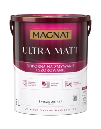 Farba lateksowa do ścian i sufitów Ultra Matt biały 5L MAGNAT